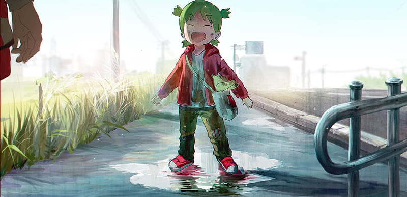 yotsuba koiwai, green hair, cute, smiling, anime kid, Anime, HD wallpaper
