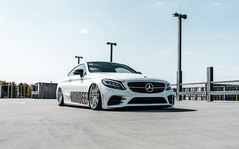 Mercedes-AMG C63 Coupe, tuning, lowrider, 2019 cars, Vossen Wheels, CV10, german cars, 2019 Mercedes-AMG C63 Coupe, Mercedes, HD wallpaper