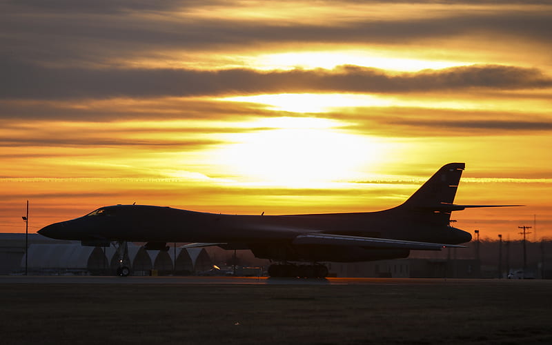 B-1B, Rockwell B-1 Lancer, Strategic bomber, US Air Force, american supersonic strategic bomber, USA, evening, sunset, military airport, HD wallpaper