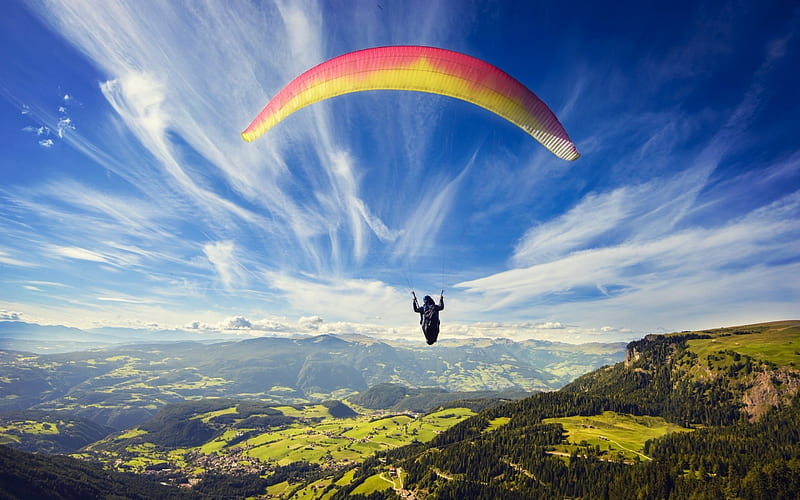 Paragliding, mountains, parachute, blue sky, HD wallpaper | Peakpx