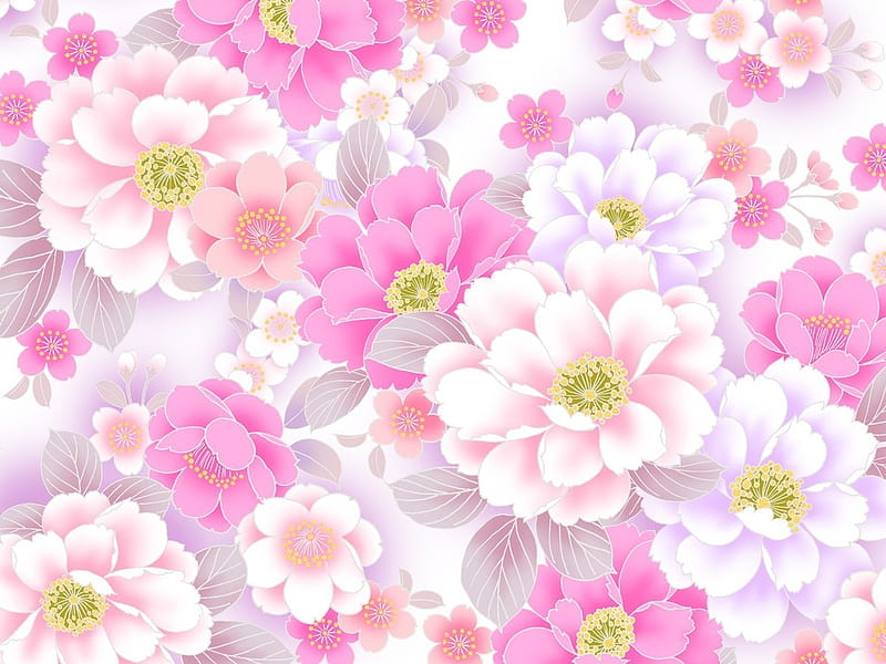 Pink Flowers, flowers, paper, wall, pink, HD wallpaper