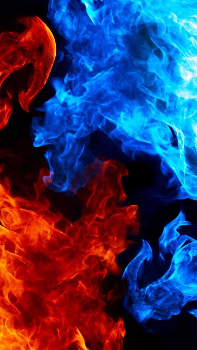 Fire N Ice, blue, flame, red, smoke, HD phone wallpaper