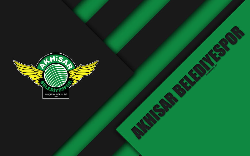 Akhisar Belediyespor, emblem material design, Turkish football club, green black abstraction, Turkish Superleague, Manisa, Turkey, Süper Lig, HD wallpaper