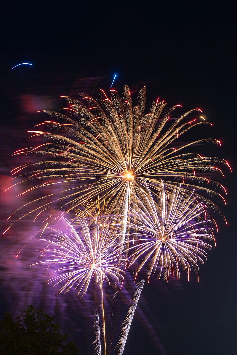 fireworks, salute, sparks, smoke, night, HD phone wallpaper