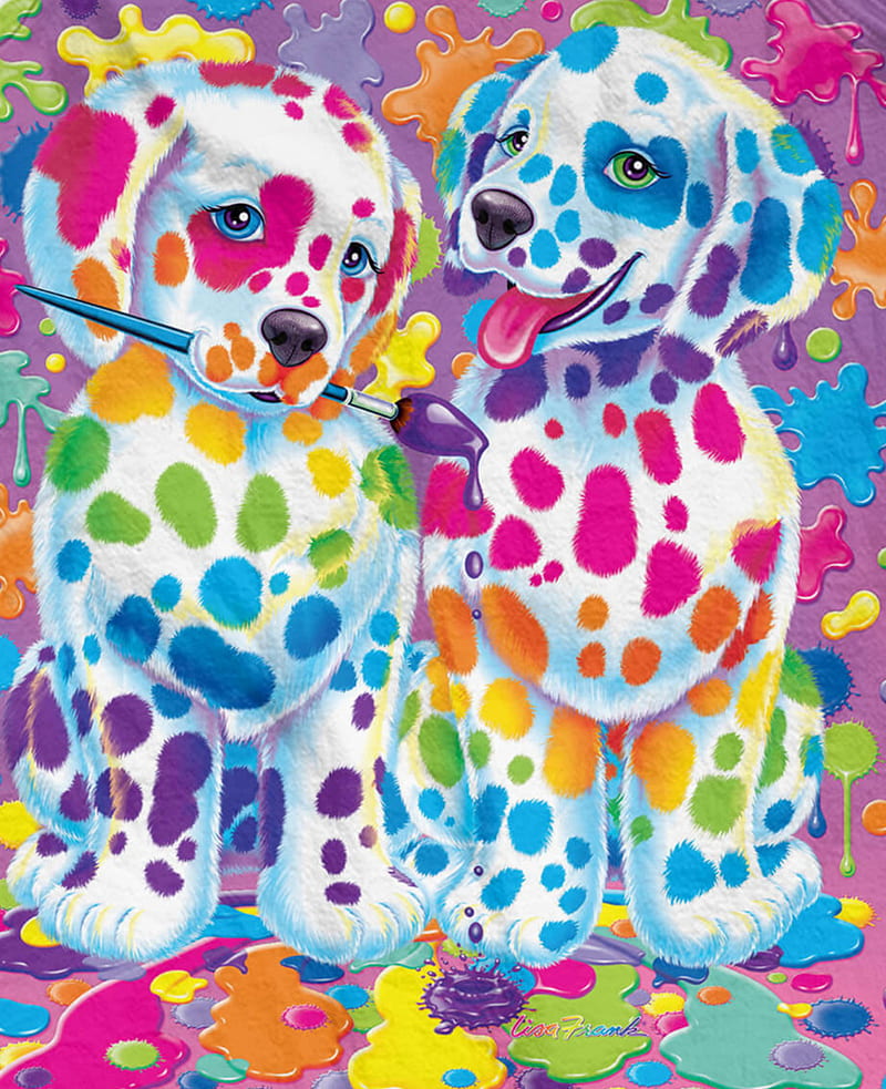 Rainbow Dogs, lisa frank, paint splatter, dolmatians, puppies, HD phone wallpaper