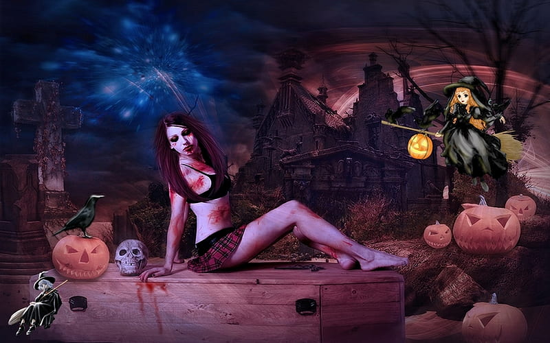 Creepy Halloween, Announced, Black hair, halloween, Mascara, Dark Background, HD wallpaper