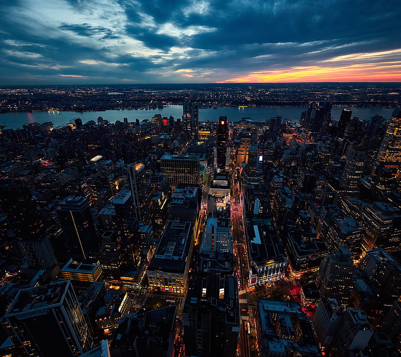 New York, america, cities, sunset, usa, HD wallpaper