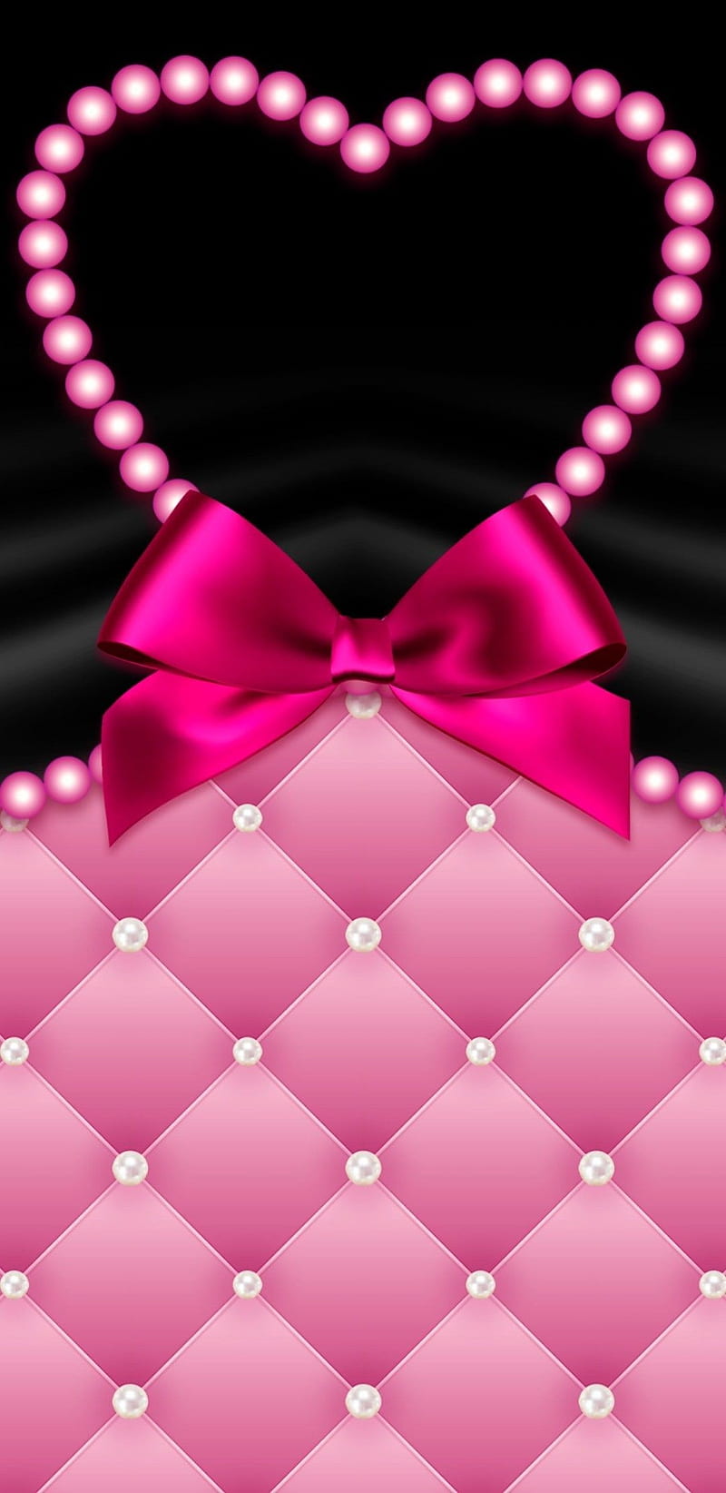 LadysLove, love, heart, pearls, bow, pink, black, pretty, girly, padded, HD phone wallpaper