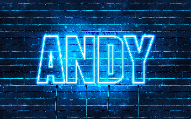 Andy with names, horizontal text, Andy name, blue neon lights, with Andy name, HD wallpaper