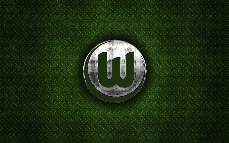VfL Wolfsburg, German football club, green metal texture, metal logo, emblem, Volfsburg, Germany, Bundesliga, creative art, football, HD wallpaper