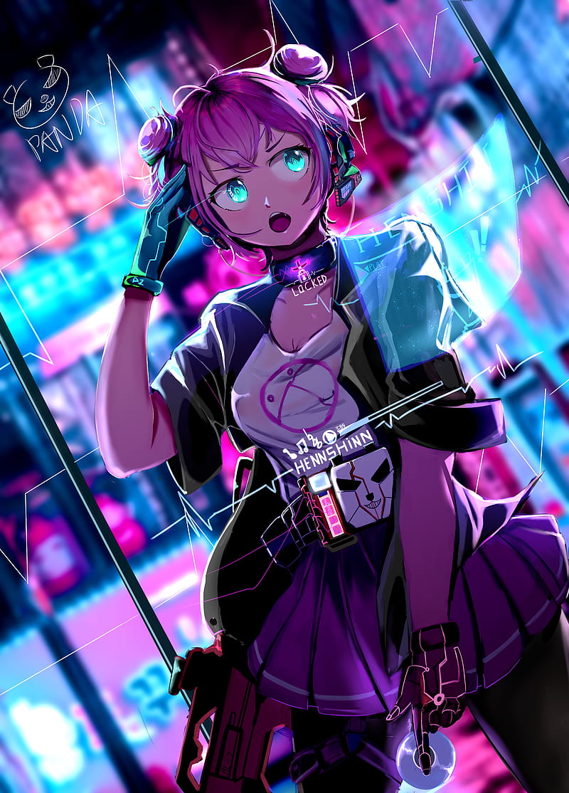 Anime-style cyberpunk girl with futuristic fashion