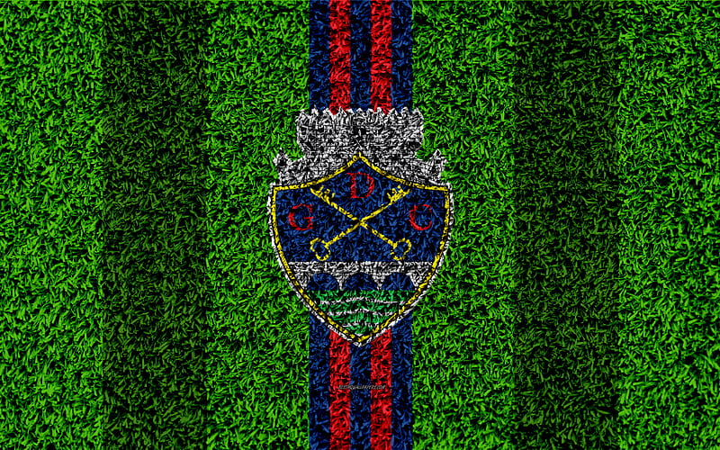 GD Chaves FC logo, football lawn, Portuguese football club, blue red lines, Primeira Liga, Chaves, Portugal, football, HD wallpaper
