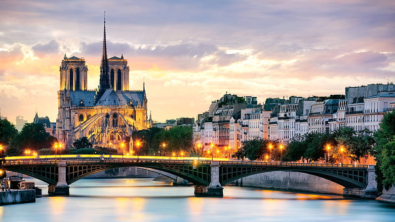 cathedral, temple, france, paris, hay, river, center, gothic architecture, HD wallpaper