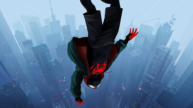 spider-man: into the spider-verse, falling down, skyscrapers, animation, Movies, HD wallpaper