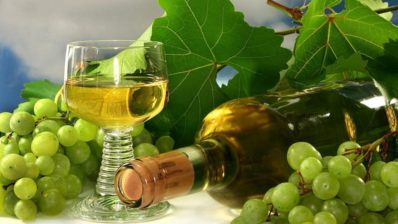 Glass of Wine, grapes, bunch, wine, bottle, HD wallpaper