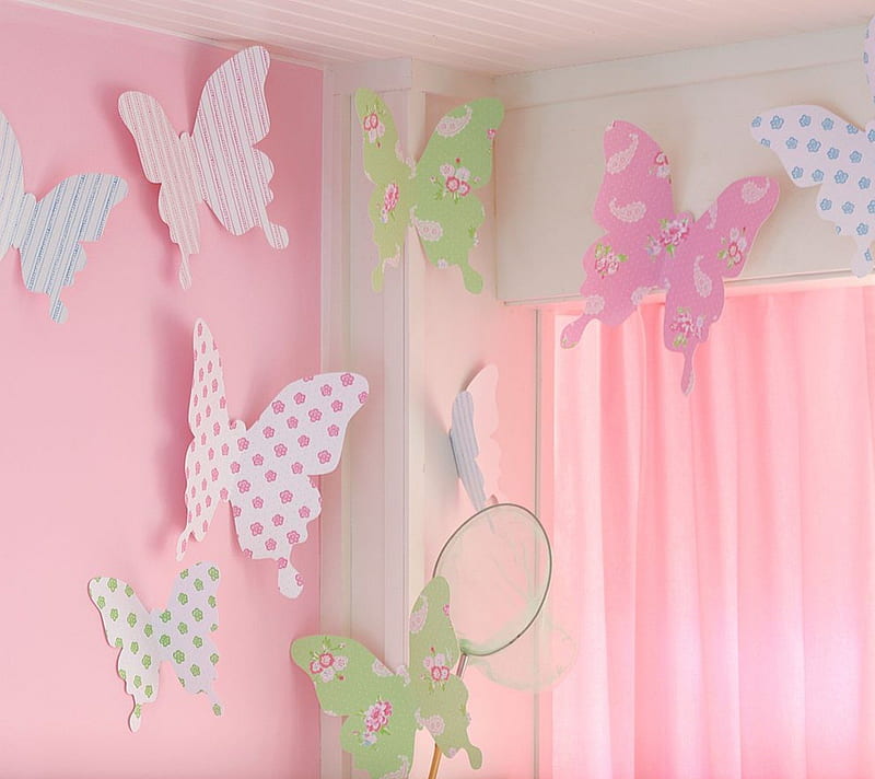 Baby Girl Bedroom, pretty, butterfly, bedroom, baby girl, pink, HD wallpaper