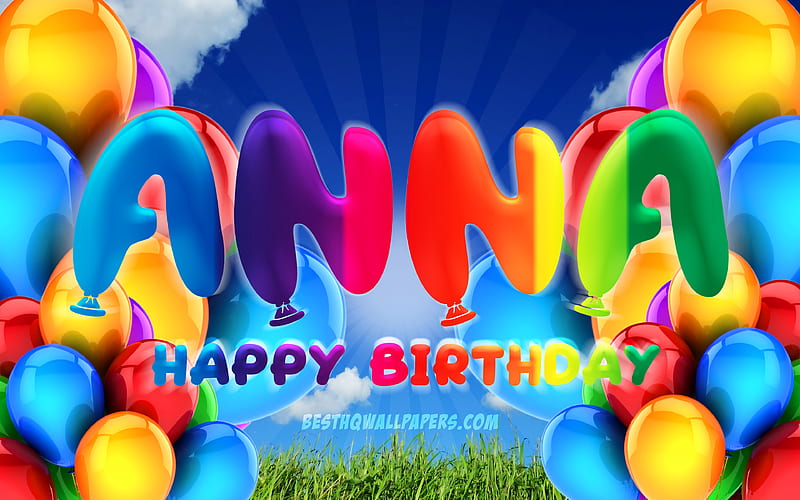 Anna Happy Birtay cloudy sky background, female names, Birtay Party, colorful ballons, Anna name, Happy Birtay Anna, Birtay concept, Anna Birtay, Anna, HD wallpaper