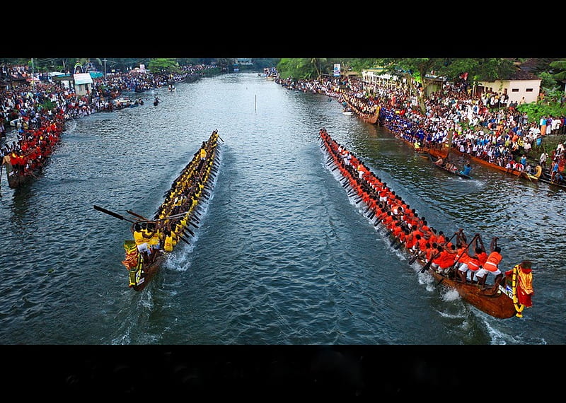 boatrace, red, kerala, race, yellow, india, onam, cute, boat, water, vallom kali, beauty, color, river, blue, HD wallpaper