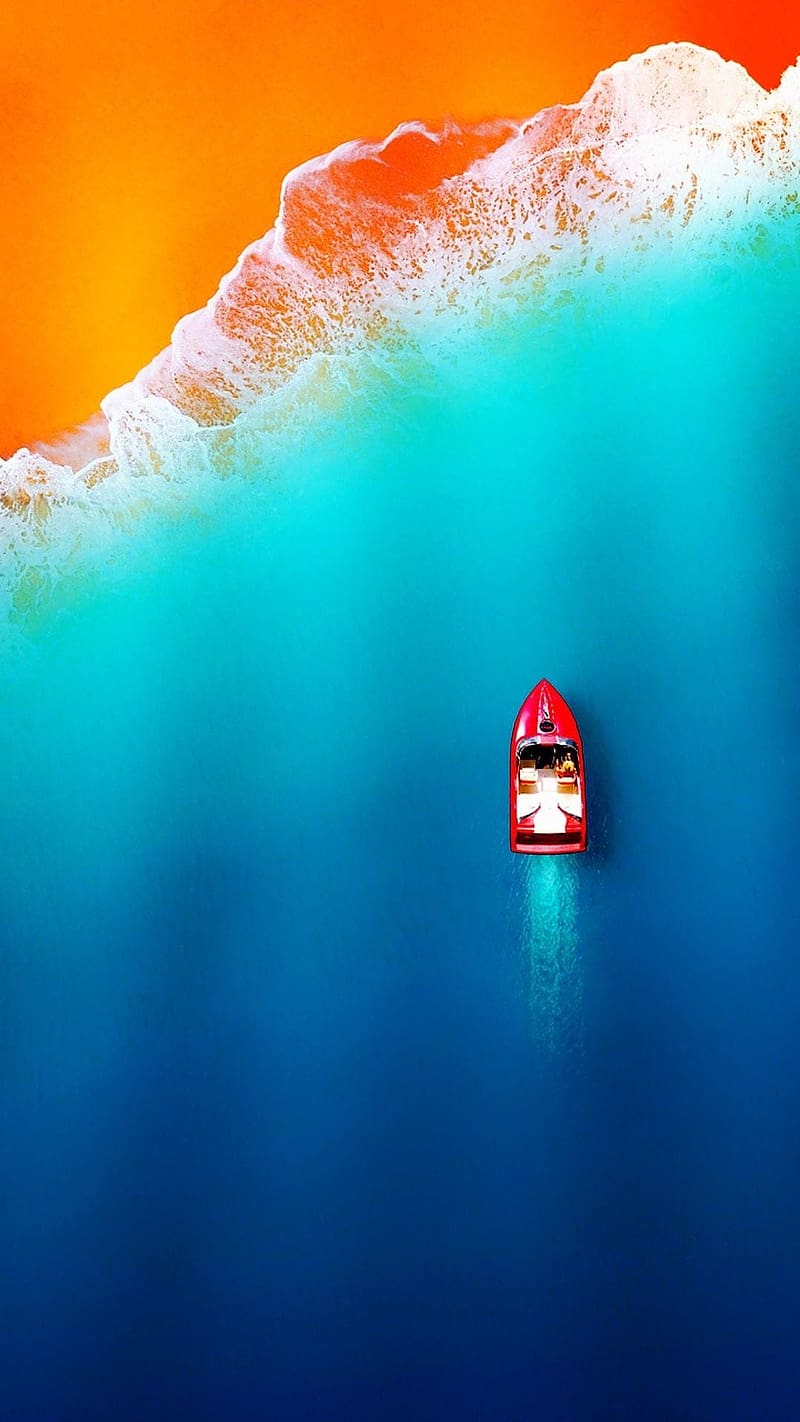 Vivo Mobile, Red Boat On Calm Sea Water, red boat, calm sea water, HD phone wallpaper