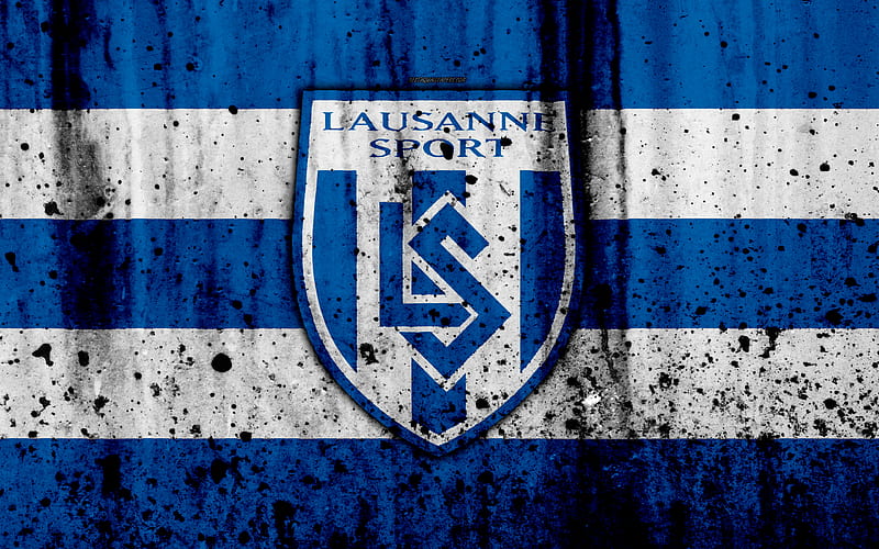 FC Lausanne-Sport logo, stone texture, grunge, Switzerland Super League, football, emblem, Lausanne, Switzerland, HD wallpaper