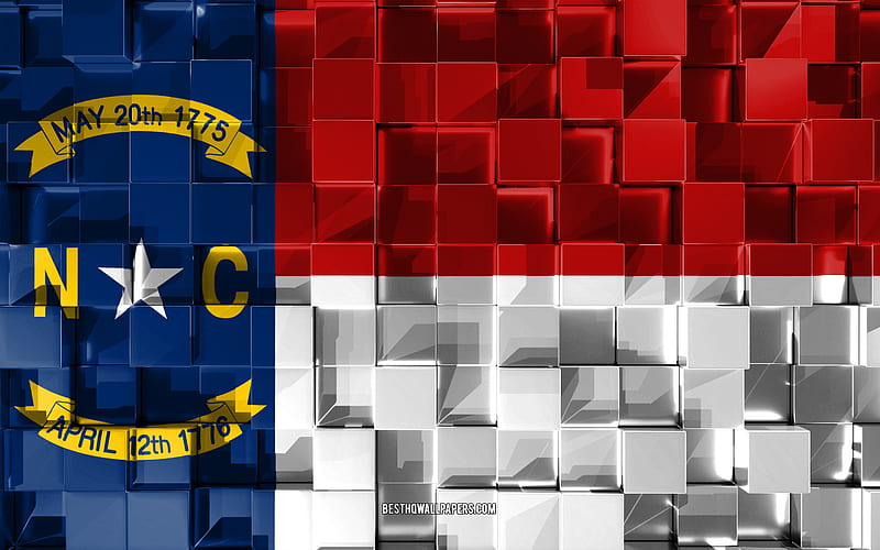 Flag of North Carolina, 3d flag, US state, 3d cubes texture, Flags of American states, 3d art, North Carolina, USA, 3d texture, North Carolina flag, HD wallpaper