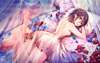 HD wallpaper: anime girls, tape, headsets, sleep, lying on side, stockings  | Wallpaper Flare