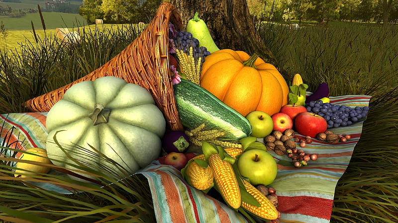 Thanksgiving Day, Fall, Thanksgiving, Harvest, cornucopia, HD wallpaper