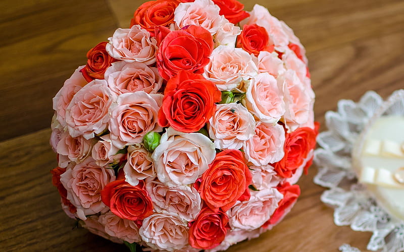 wedding bouquet, red roses, pink roses, bouquet of roses, HD wallpaper