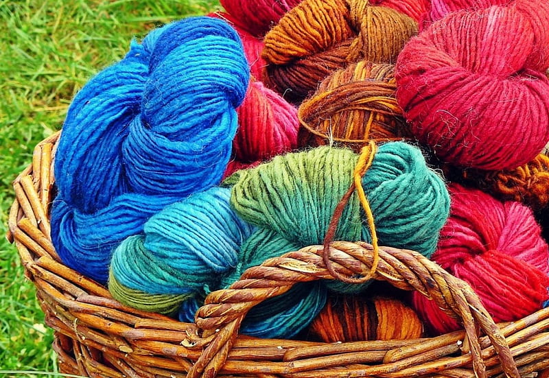 Basket of wool, handwork, knitting, basket, wool, colorfull, winter, HD wallpaper