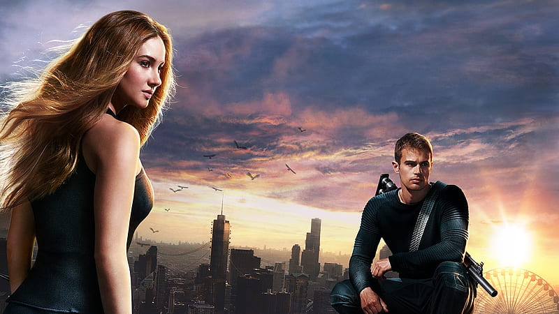 Divergent (2014), poster, movie, divergent, Theo James, man, saga, girl, actress, Shailene Woodley, actor, HD wallpaper