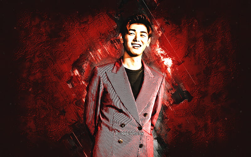 Eric Nam, american singer, portrait, red stone background, K-pop, Nam Yoon-do, HD wallpaper