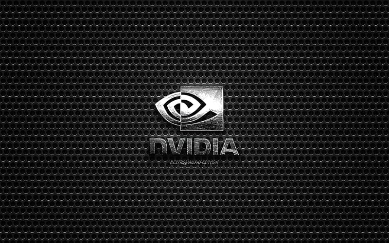 Nvidia logo, metal emblem, creative art, Nvidia, brands, dark metal mesh, HD wallpaper
