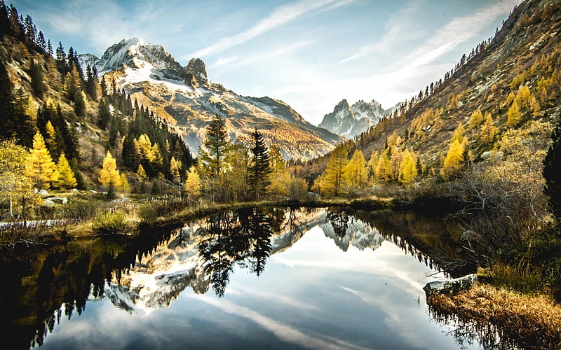 mountain landscape, mountain lake, mountains, autumn, lake, HD wallpaper