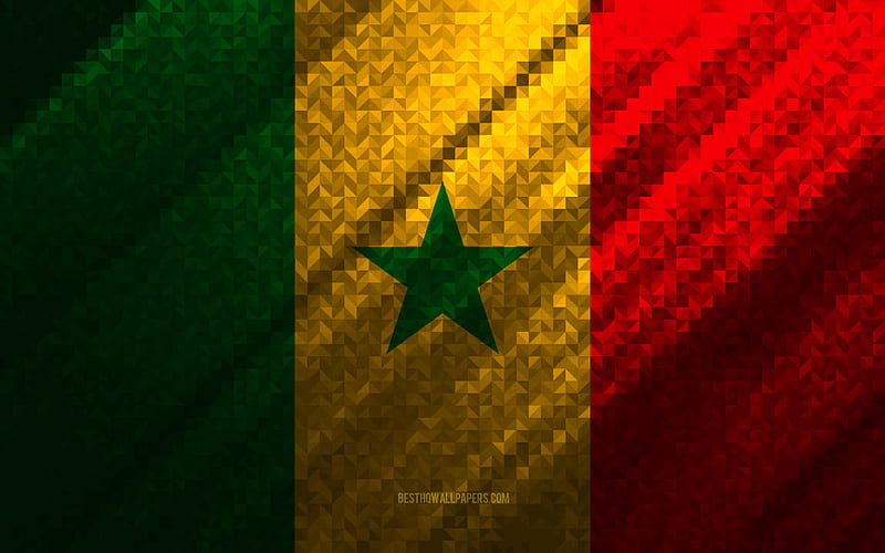 Flag of Senegal, multicolored abstraction, Senegal mosaic flag, Senegal, mosaic art, Senegal flag, HD wallpaper