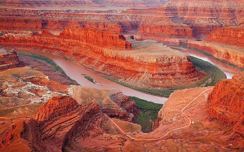 Colorado River from Dead Horse Point State Park, Utah, mountain, sun, water, rock, nature, river, canyon, HD wallpaper