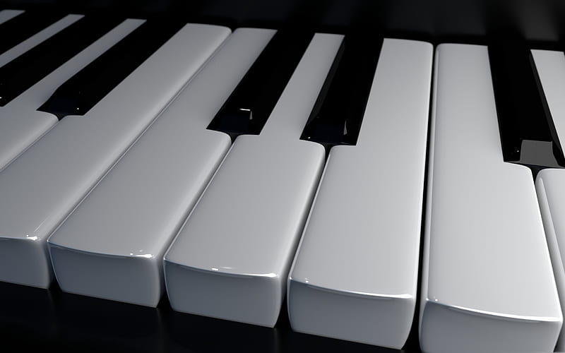 3d piano keys, music concepts, monochrome, piano, keys, HD wallpaper