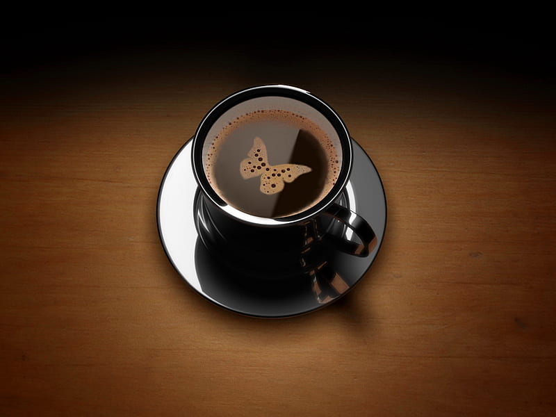 Morning coffee, aromatic, coffee, butterfly, cup, morning, HD wallpaper