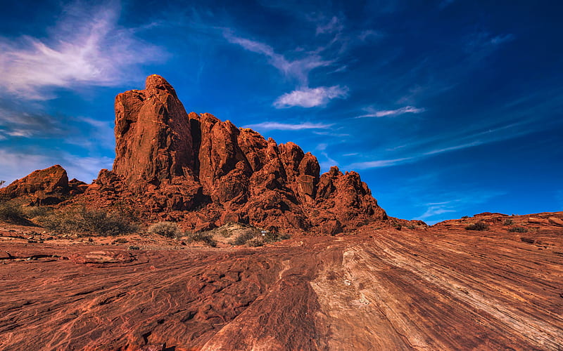 Orange Rocks, Nevada, mountain landscape, desert, rocks, evening, sunset, USA, HD wallpaper