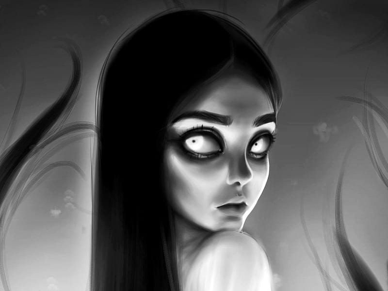 Little Goth Girl, black and white, goth, fantasy, dark, HD wallpaper