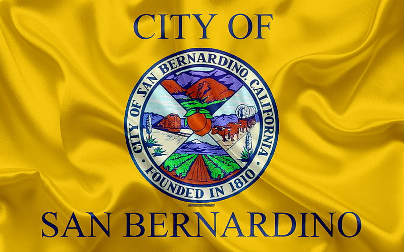 Flag of San Bernardino silk texture, American city, yellow silk flag, San Bernardino flag, California, USA, art, United States of America, San Bernardino, HD wallpaper