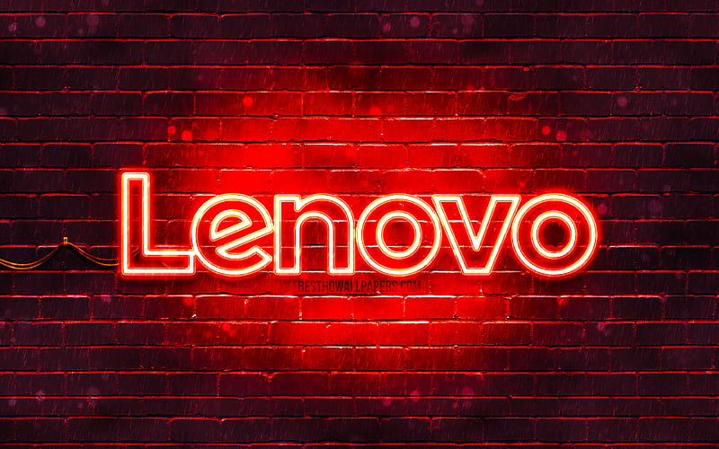 Lenovo red logo red brickwall, Lenovo logo, brands, Lenovo neon logo, Lenovo, HD wallpaper