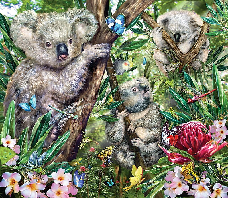 Koala bears, painting, art, bear, koala, animal, HD wallpaper