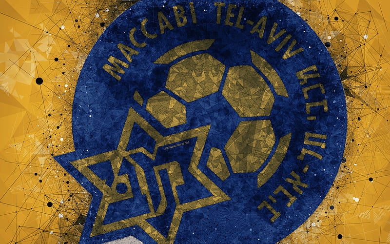 Maccabi Tel Aviv FC creative logo, geometric art, Israeli football club, emblem, yellow abstract background, Ligat haAl, Tel Aviv, Israel, football, Israeli Premier League, HD wallpaper