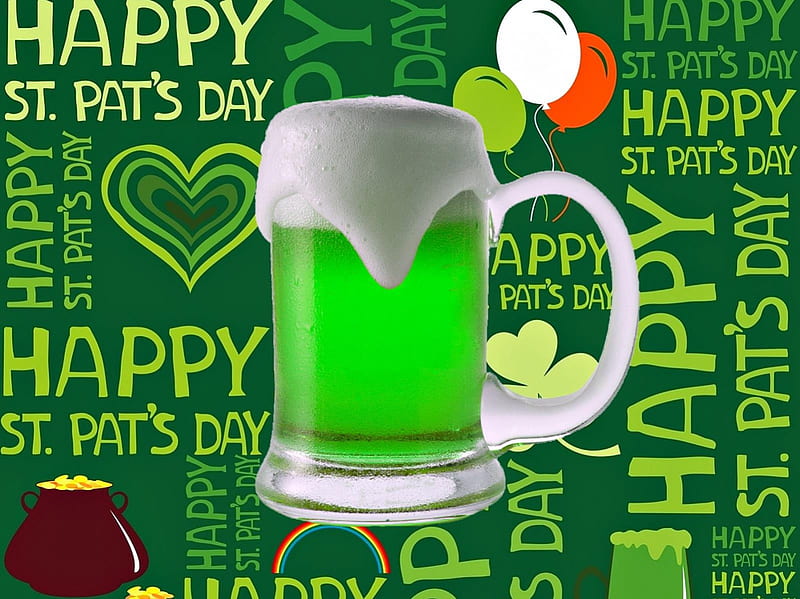 Happy St. Pat's Day, Irish, Beer, Holiday, Green, HD wallpaper