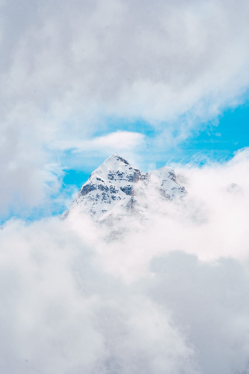 mountain, peak, clouds, height, HD phone wallpaper