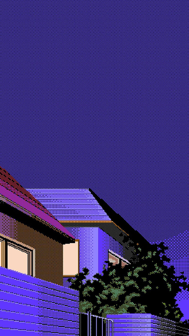Pixel Art Home, 2018, architecture, evening, house, houses, night, purple, vaporwave, HD phone wallpaper