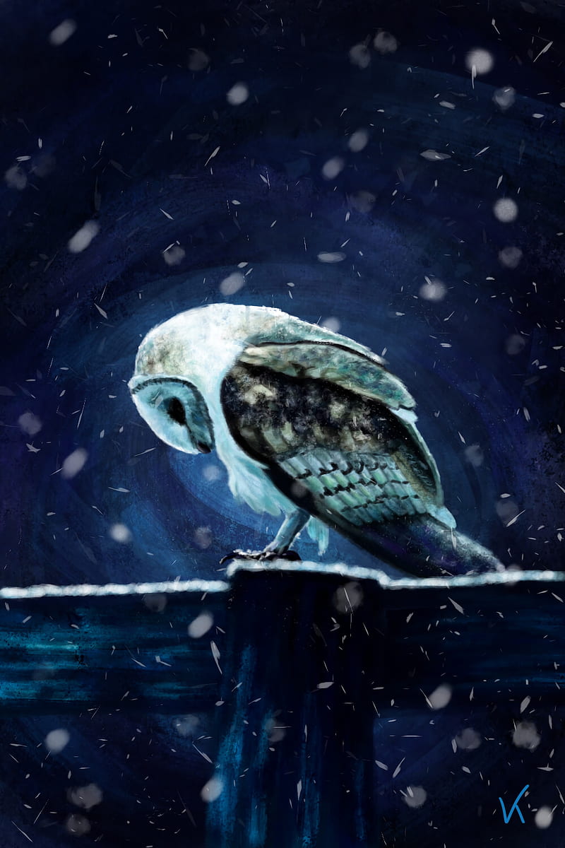 owl, bird, snow, art, HD phone wallpaper