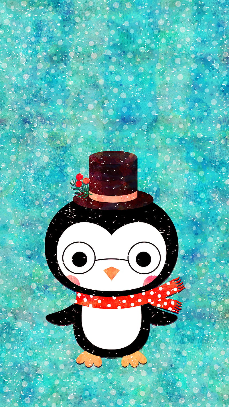 funny animals cute Christmas winter illustration of a penguin in
