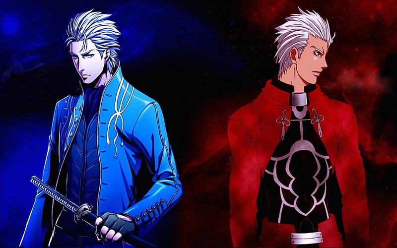 Brothers, red, vergil, cool, dante, video game, devil may cry, blue, HD wallpaper