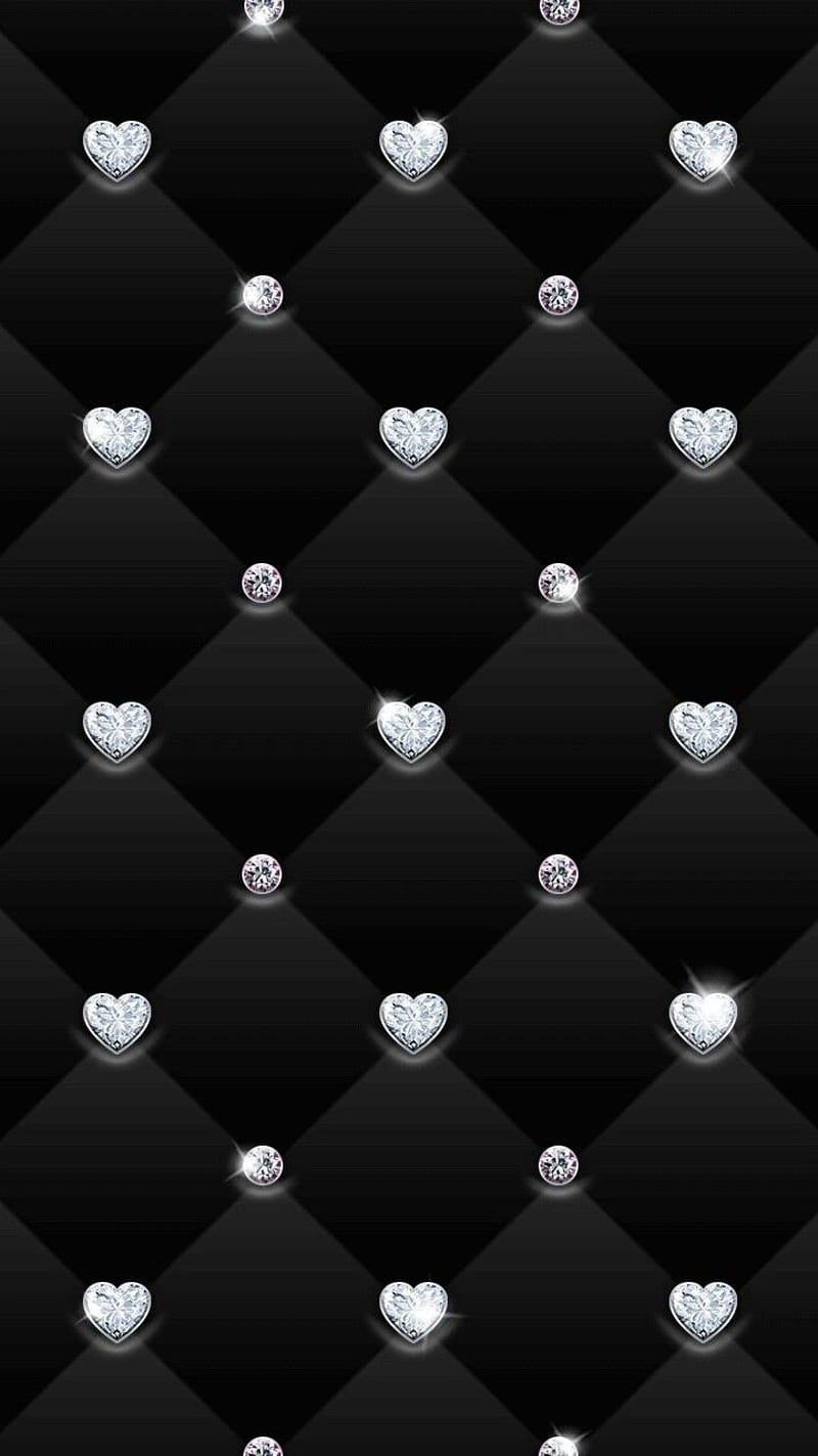 diamontes, black, crystals, diamonds, corazones, white, HD phone wallpaper